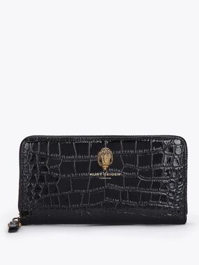 Kurt Geiger London Black Kensington Zip Around Wallet in Croc-Embossed